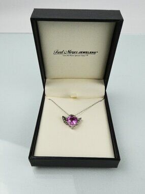 Alwand Vahan Necklace Heart Angel Simulated Pink Sapphire Wings Sterling Silver